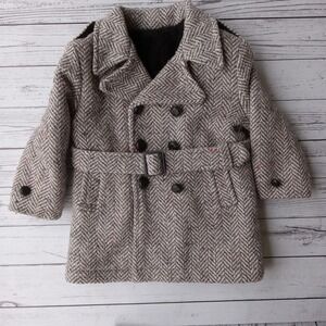 Lake Placid Vintage Herringbone Belted Trench Overcoat Kids Sz. 3 Holiday‎ Dress